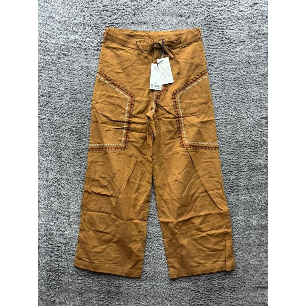 Nwt Monoki By Diane Goldstein Galop Cotton Drawstring Pants Camel Women One Size